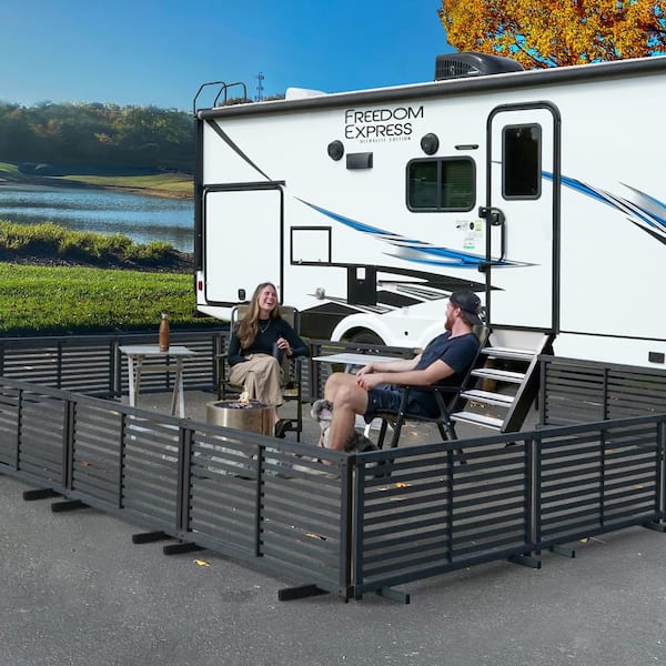 Portable Puppy 1.9 ft. H x 3.6 ft. W Slatted Panel Flat-Top WoodTek Vinyl Charcoal Color Fence Kit (2-Pack)