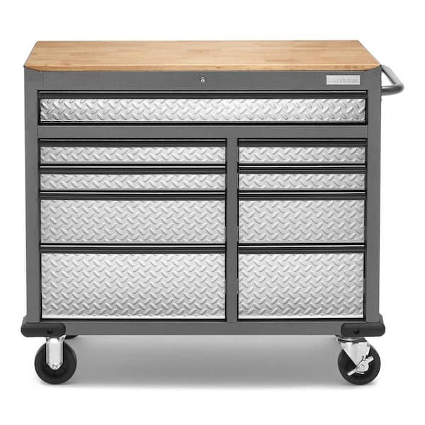 Gladiator 41 in. 9-Drawer Mobile Tool Workbench with Solid Wood Top