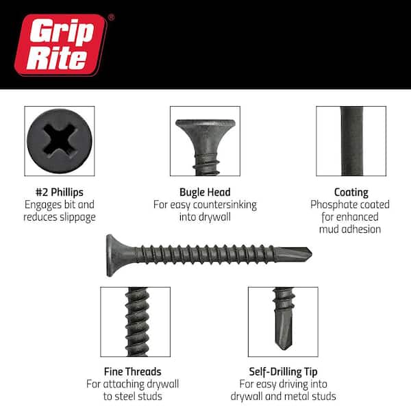 ザ・グリード Grip-Rite #6 1-5/8 in. #2 Phillips Bugle Head Fine Thread