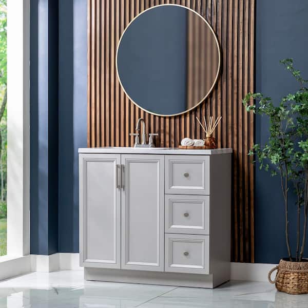 Glacier Bay Bannon 37 in. Single Sink Pearl Gray Freestanding Bath