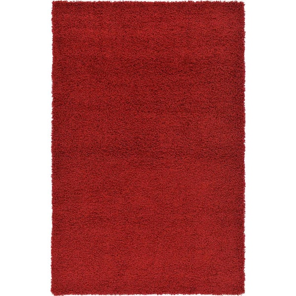 Unique Loom Solid Shag Cherry Red 4 ft. x 6 ft. Area Rug