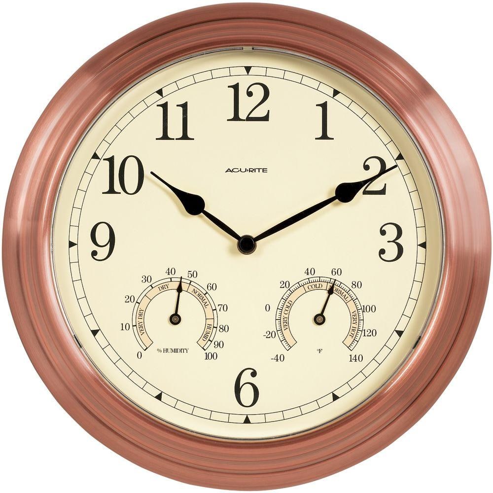 AcuRite 14 in. Copper Wall Clock with Analog Thermometer and Hygrometer 00918HDSB The Home Depot