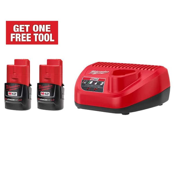 M12 12V Lithium-Ion Compact 2.0 Ah Battery Pack (2-Pack) Starter Kit with Charger