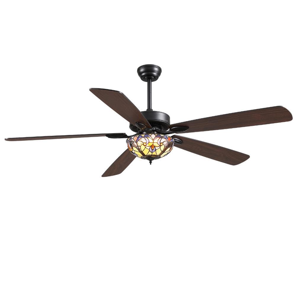 "65"" Tiffany Black Stained Glass Ceiling Fan with LED Light, Traditional 5-Blade Dimmable Fandelier with Remote & App" price history on PriceWatchPro