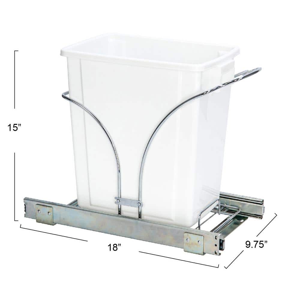 White Plastic Pull-Out Trash Can with Chrome Base