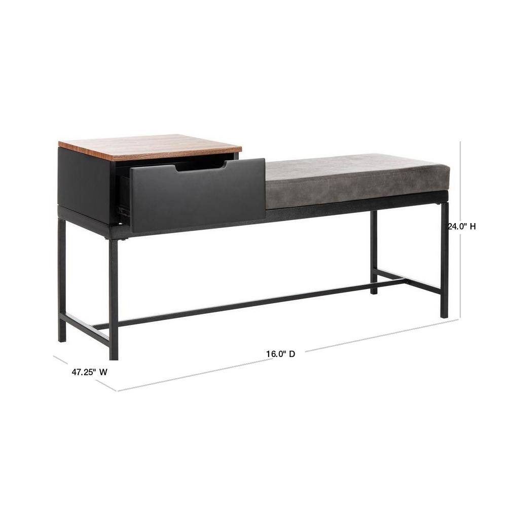 Maruka Light Brown and Black Wood Storage Bench