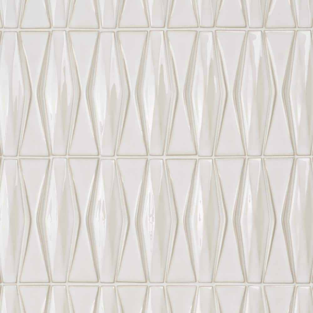 Natural White Geometric Glass Mosaic Tile 2x8