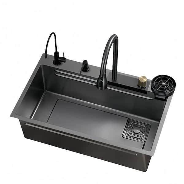 26.7 in. Drop-in/Undermount Single Bowl Stainless Kitchen Sink with Faucet and Basket Strainer