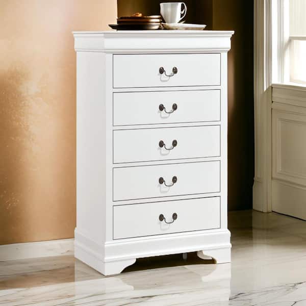 White and Brass 5-Drawers 31.25 in. Dresser Without Mirror