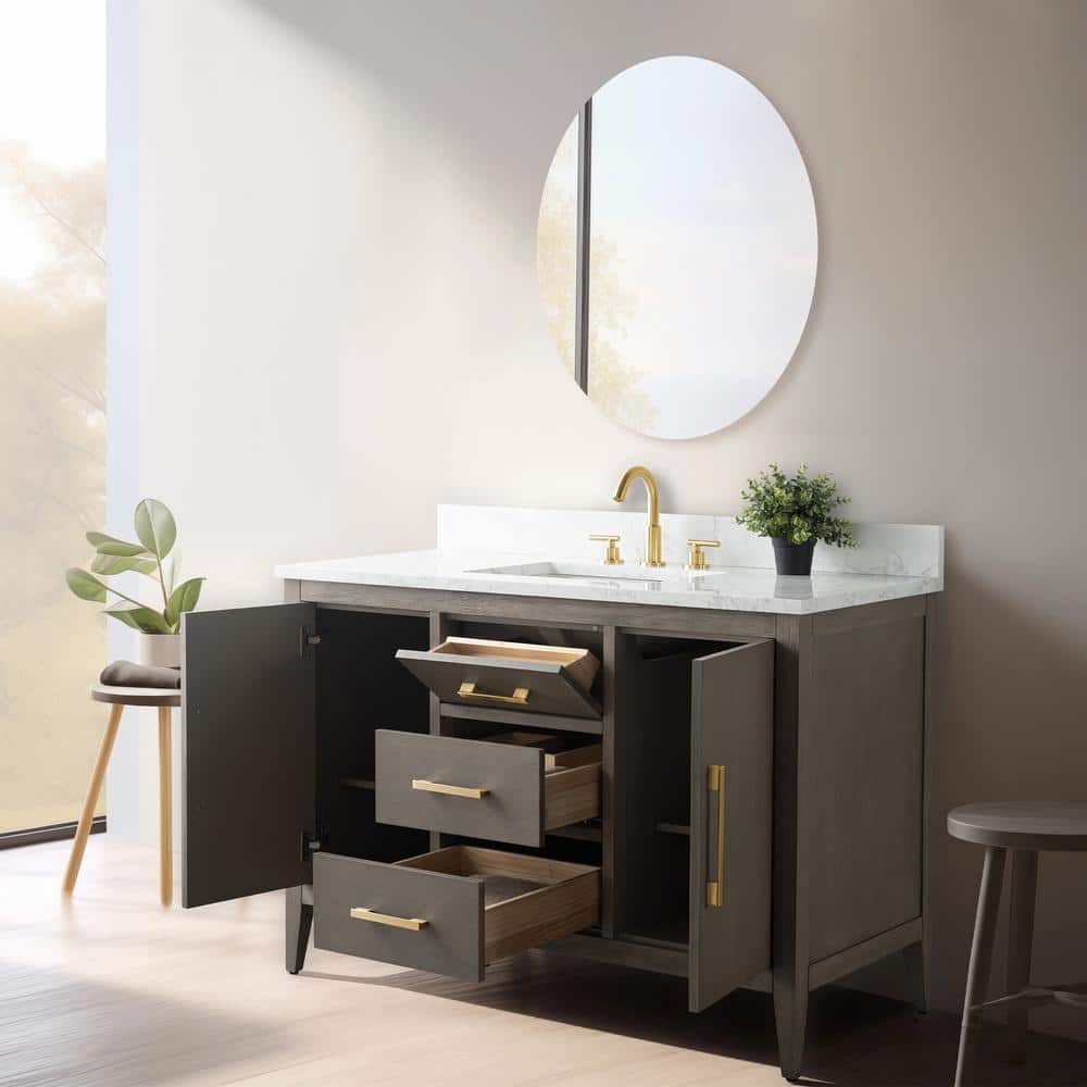 48'' Driftwood Gray Single Bathroom Vanity with Marble Top