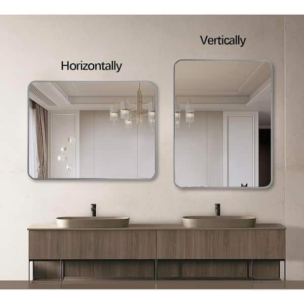 22 in. W x 30 in. H Silver Aluminum Framed Rectangular Bathroom Mirror Shatterproof Classic Design Wall Mounted