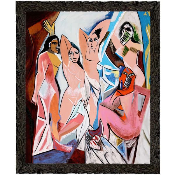LA PASTICHE Les Demoiselles D'Avignon by Pablo Picasso Feathered Ebony Framed People Oil Painting Art Print 23.24 in. x 27.24 in.