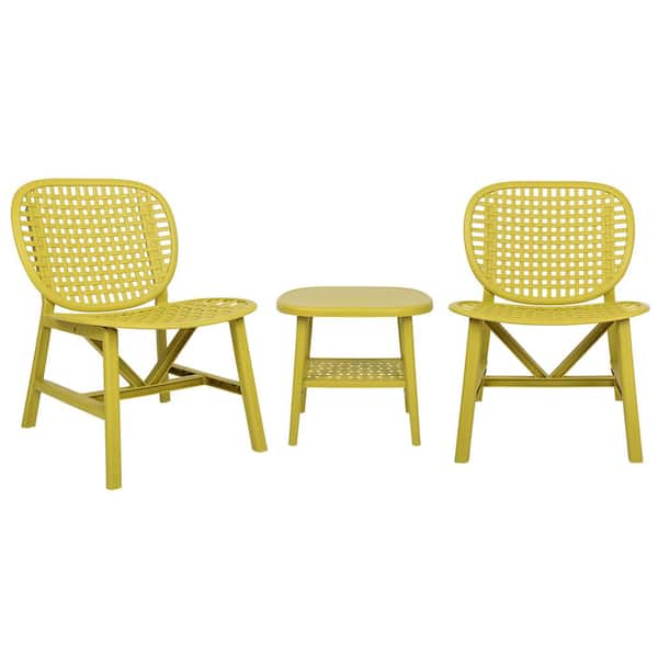grossag 3 Piece Green Polypropylene Outdoor Bistro Conversation Set with Open Shelf and Lounge Chairs with Widened Seat