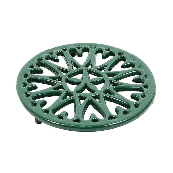 Enameled Sunburst Round Trivet for Stoves, 7 Inch Diameter, Green