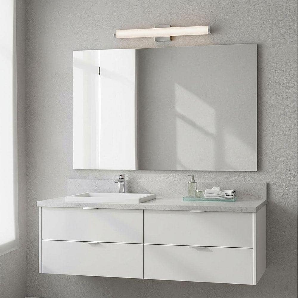 VEVETTA 25 in. 1-Light Nickel LED Vanity Light Bar Dimmable Wall Sconce ...