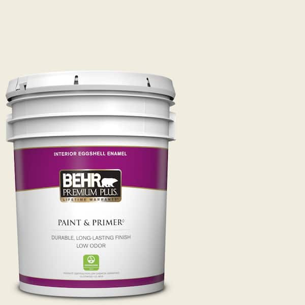 BEHR PREMIUM PLUS 5 gal. #YL-W05 Swiss Coffee Eggshell Enamel Low Odor Interior Paint & Primer