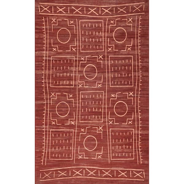 nuLOOM Fabiana Machine Washable Tribal Geometric Rust 5 ft. x 8 ft. Indoor Area Rug