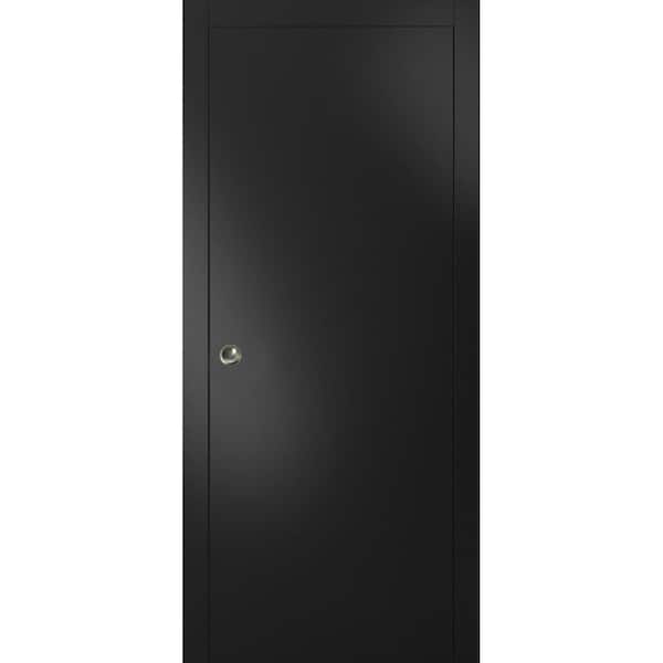 Sartodoors Planum 0010 24 in. x 84 in. Flush Black Finished Wood Sliding Door with Single Pocket Hardware