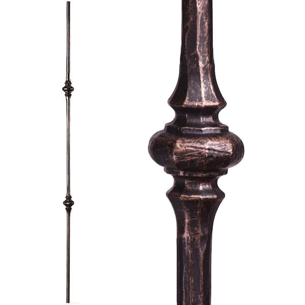 HOUSE OF FORGINGS Tuscan Round Hammered 44 in. x 0.5625 in. Oil Rubbed Bronze Double Knuckle Solid Wrought Iron Baluster