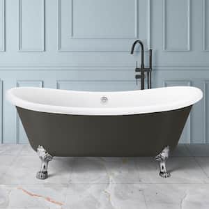 Victoria 67 in. Acrylic Freestanding Oval Double Slipper Clawfoot Non-Whirlpool Bathtub in Gary