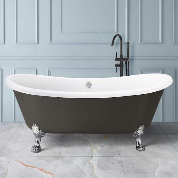 INSTER Victoria 67 in. Acrylic Freestanding Oval Double Slipper Clawfoot Non-Whirlpool Bathtub in Gary