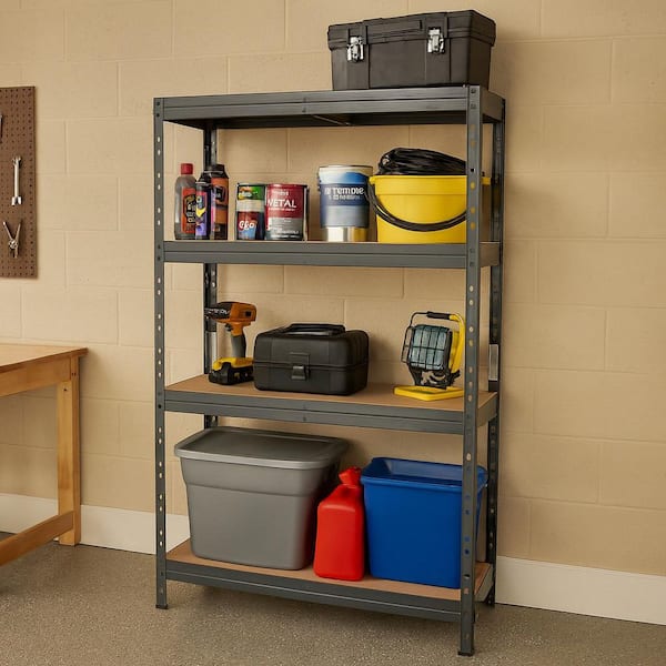 Garage Series 4-Tier Galvanized Steel Storage Shelving Unit, Matte Dark Grey, HDF Racks (35 in. W x 71 in. H x 18 in. D)