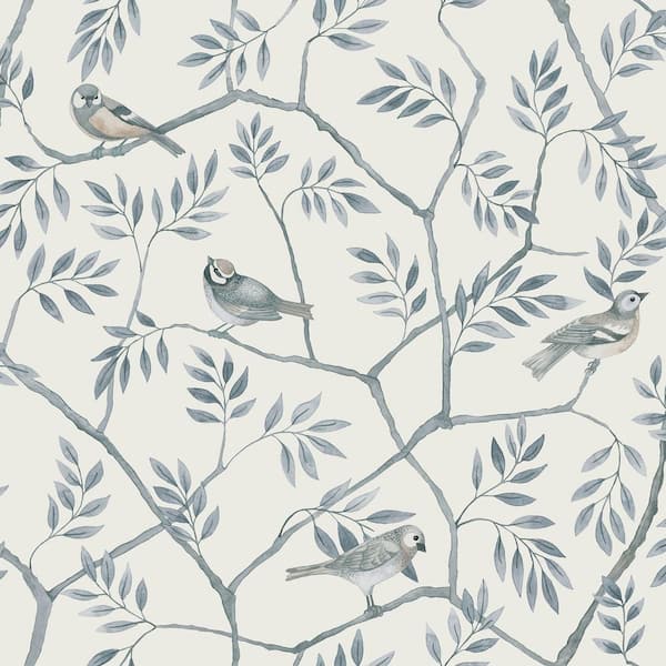 A-Street Prints Crossbill Light Blue Branches Wallpaper Sample