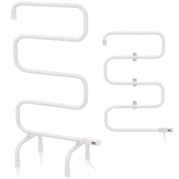 5-Bar 100W Single Electric Plug-In Electric Towel Warmer Drying Rack Freestanding and Wall Mount in White