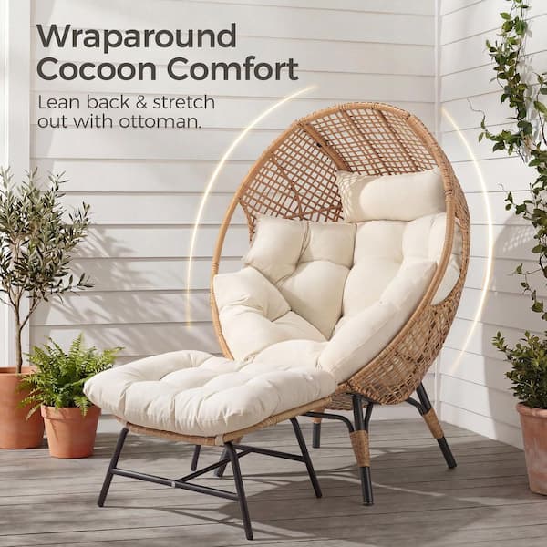 FINCATI Set of 2 PE Wicker Indoor/Outdoor Lounge Egg Chairs with 2