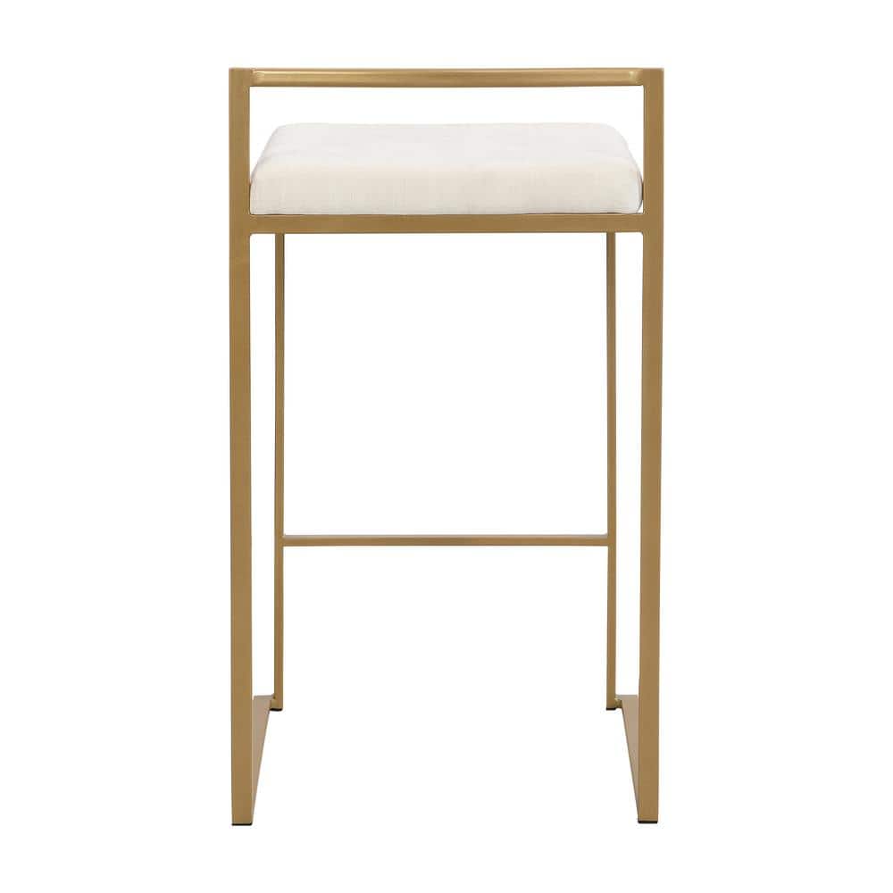Lucien Cream Faux Leather and Gold Metal Backless Counter Stool