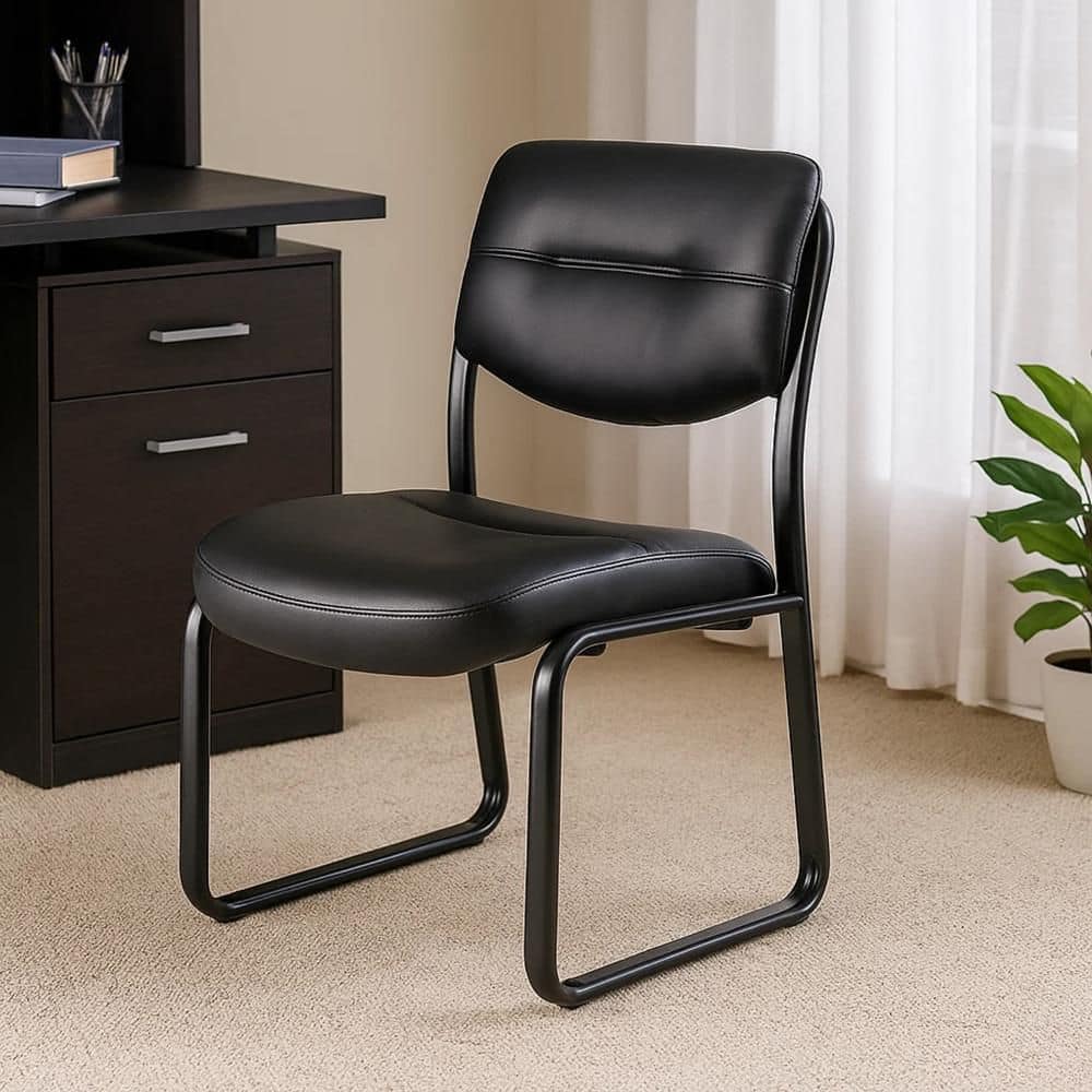 Eve Faux Leather Upholstered Ergonomic Office Guest Chair in Black