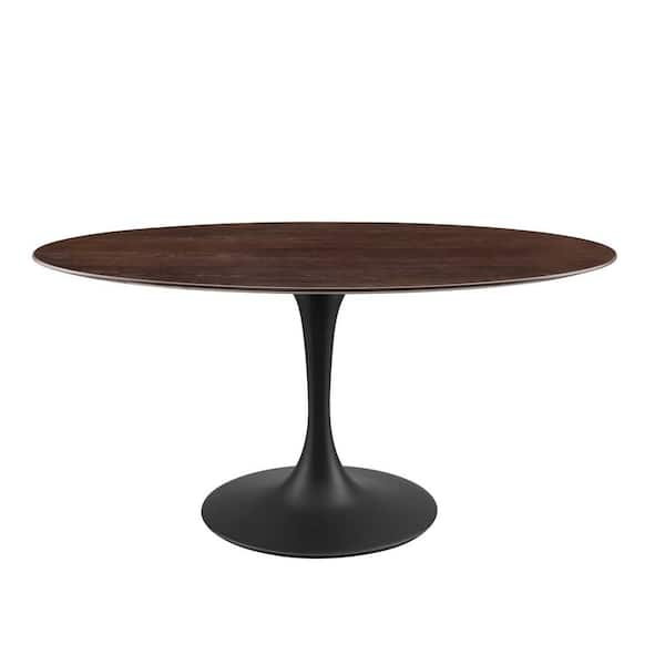 MODWAY Lippa 60 in. Black Cherry Walnut Oval Wood Top Powder Coated Metal Base with Wood Frame (Seats 4)