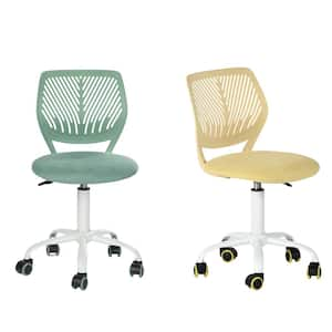 Carnation Fabric Ergonomic Swivel Task Chair Set of 2 in Green Yellow with Adjustable Height and Back Support for Teens