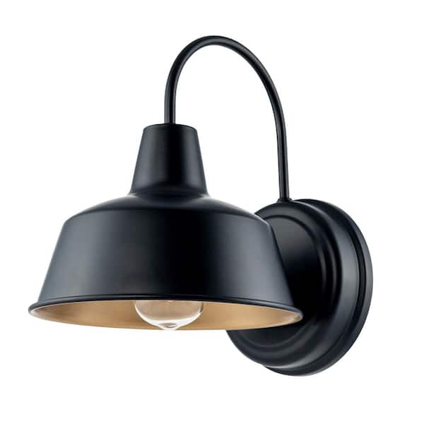 Logmey 11 in. 1- Light Black Rustic Outdoor Wall Mount Lantern Sconce with Clear Glass Shade, No Bulbs Included