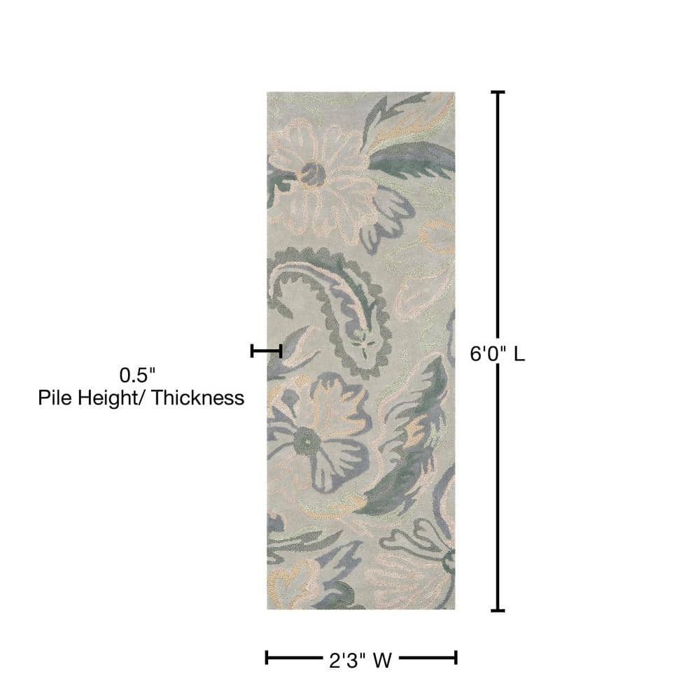 Gray Floral Hand-Tufted Wool Runner Rug