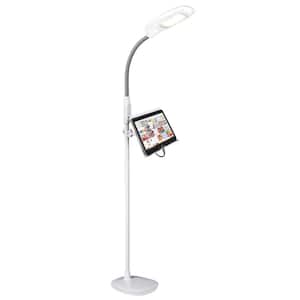 40 in. White/Grey Adjustable LED Floor Lamp with USB and Tablet Stand