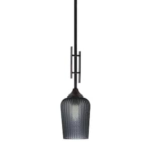 Ontario 60-Watt, 1-Light Dark Granite Stem Hung Mini Pendant Light with Smoke Textured Glass Shade and No Bulb Included