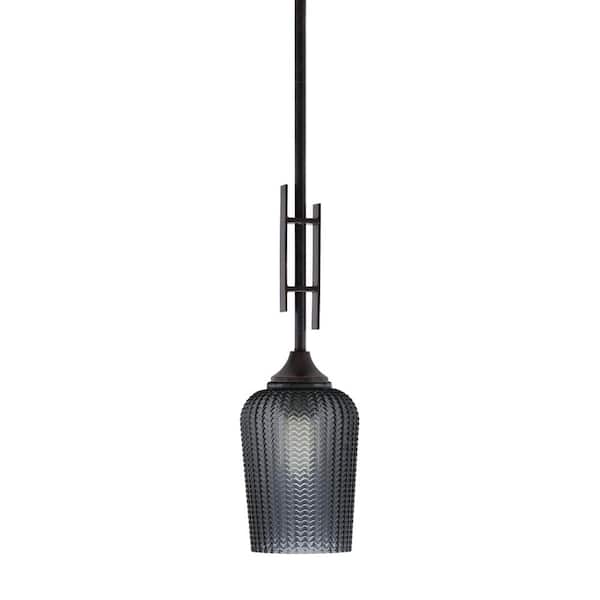 Unbranded Ontario 60-Watt, 1-Light Dark Granite Stem Hung Mini Pendant Light with Smoke Textured Glass Shade and No Bulb Included