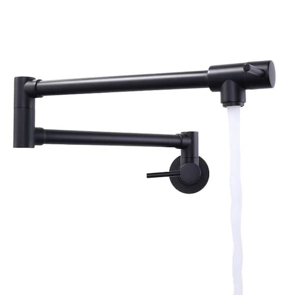 ALEASHA Wall Mounted Pot Filler with Double Handles in Matte Black AL ...