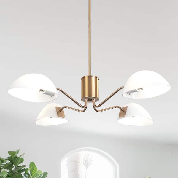 LWYTJO 4-Light Brass Farmhouse Chandelier Light Fixture with Milk Glass Shades