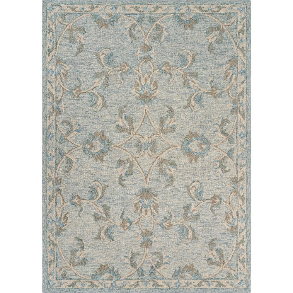 Rory Traditional Baby Blue 7 ft. x 9 ft. Mirroring Floral Bloom Area Rug
