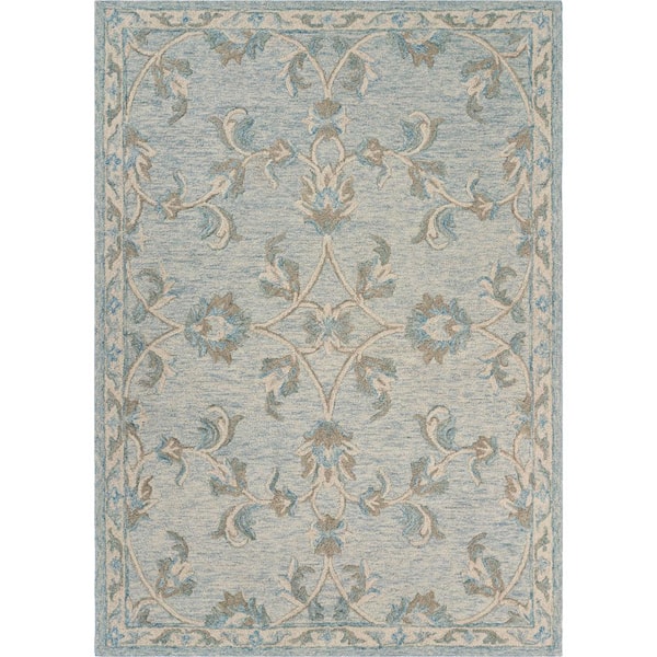 Rory Traditional Baby Blue 5 ft. x 7 ft. Mirroring Floral Bloom Area Rug