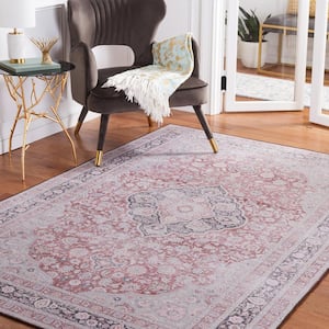 Tucson Rust/Sage 6 ft. x 6 ft. Machine Washable Border Floral Medallion Square Area Rug