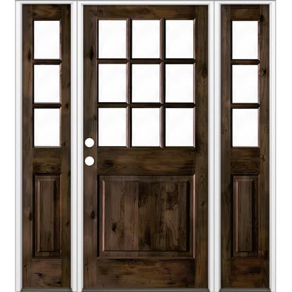 64 in. x 80 in. Knotty Alder 2 Panel Right-Hand/Inswing Clear Glass Black Stain Wood Prehung Front Door w/Sidelites