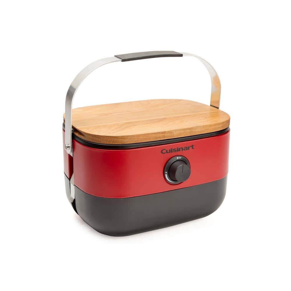 Cuisinart Red Portable Propane Gas Grill with Wooden Lid