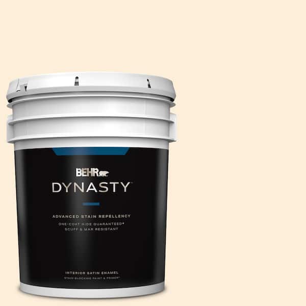 BEHR DYNASTY 5 gal. #70 Linen White Satin Enamel Interior Stain-Blocking Paint & Primer