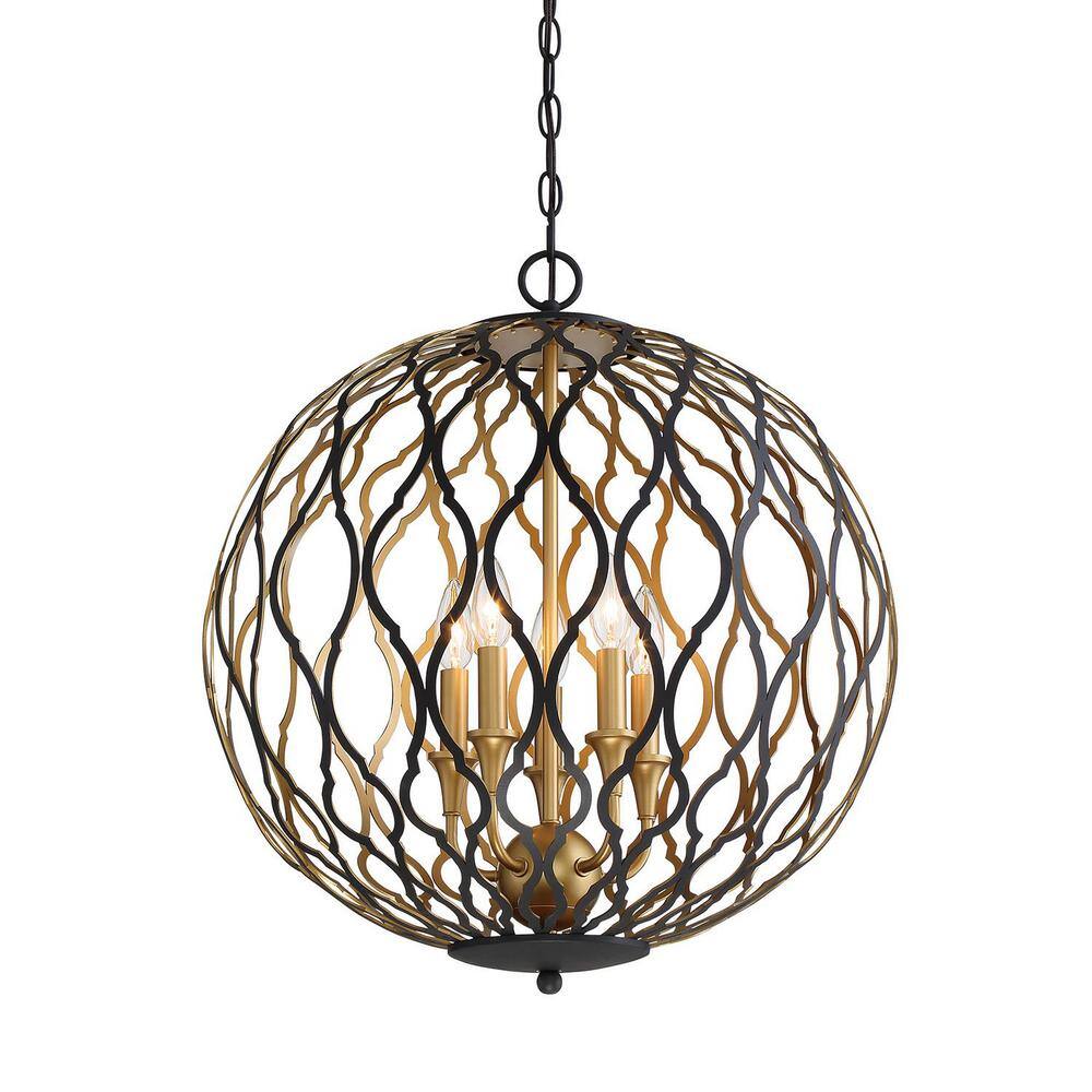 Gilded Glam 5-Light Orb Pendant in Sand Coal and Honey Gold
