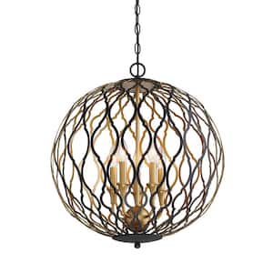 Gilded Glam 5-Light Sand Black with Painted and Plated Honey Gold Pendant