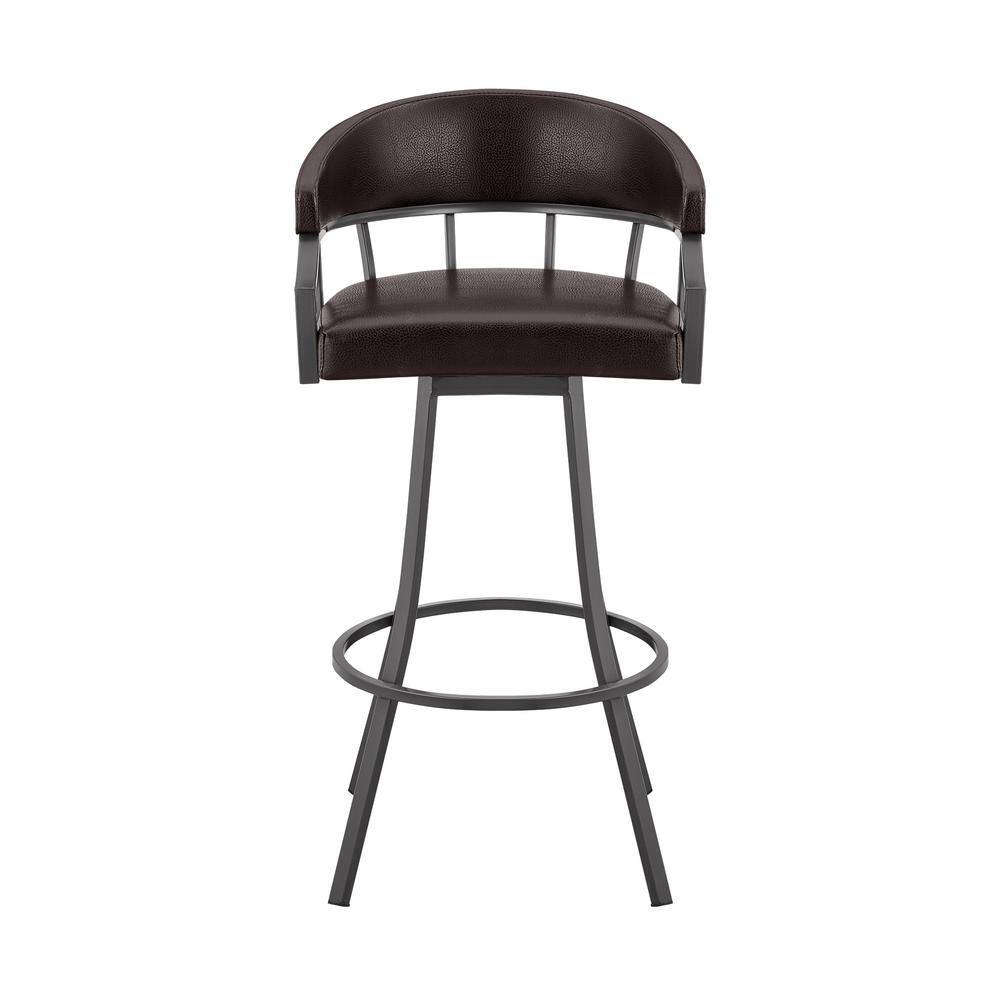 Valerie Adjustable Java Brown Metal Swivel Bar Stool with Brown Faux Leather
