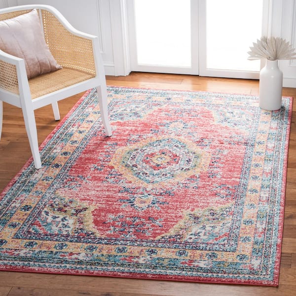 Madison Orange/Light Blue 7 ft. x 9 ft. Border Persian Oriental Area Rug